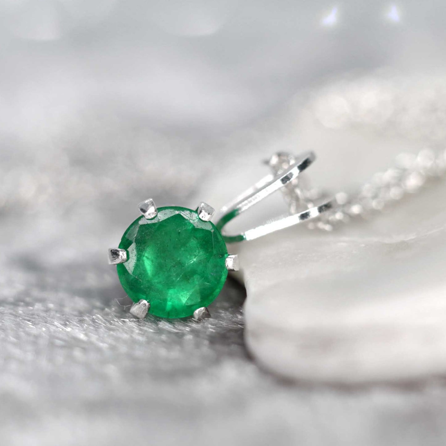 Emerald Pendant Necklace, May Birthstone