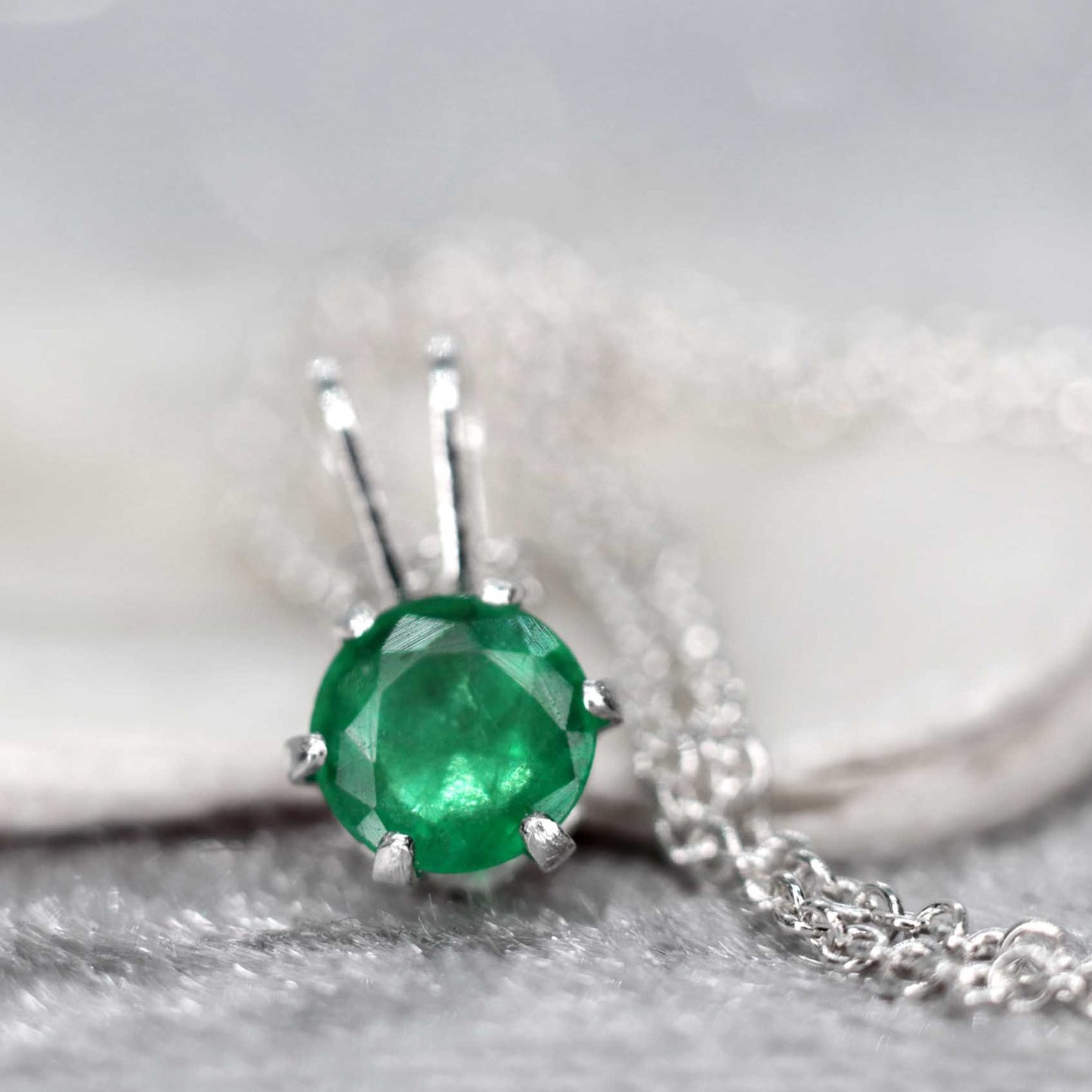Emerald Pendant Necklace, May Birthstone