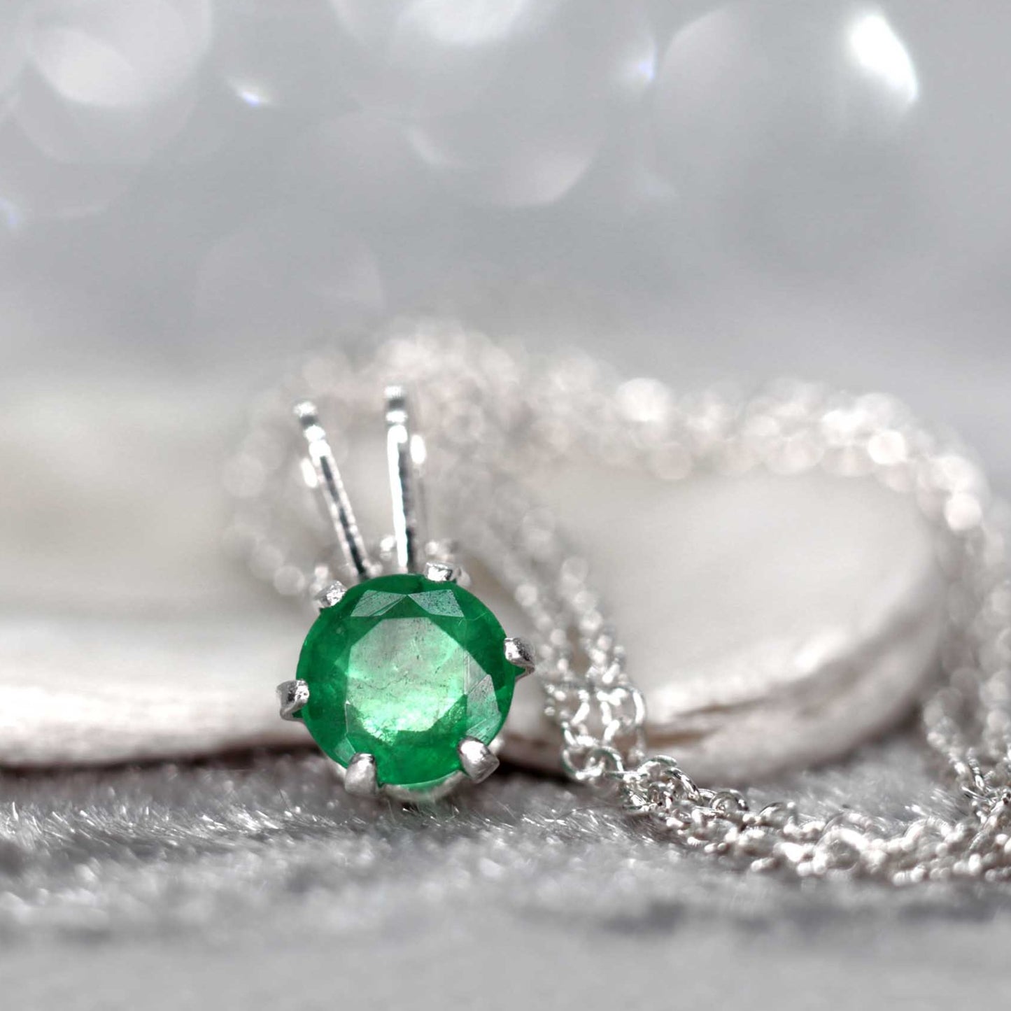 Emerald Pendant Necklace, May Birthstone