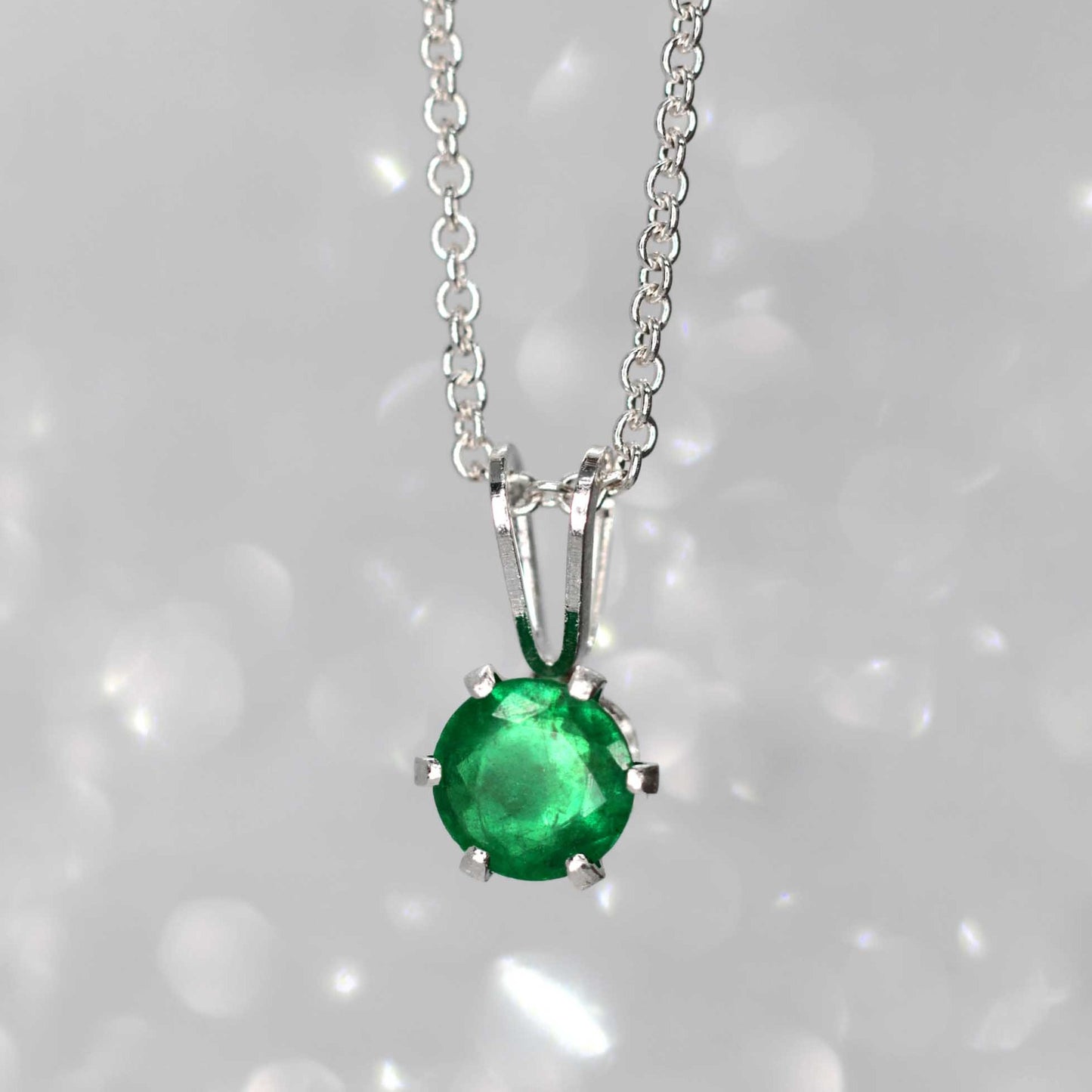 Emerald Pendant Necklace, May Birthstone