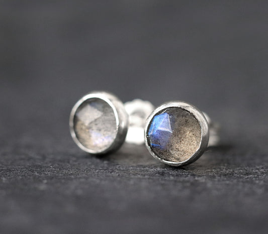 Rose Cut Labradorite Stud Earrings