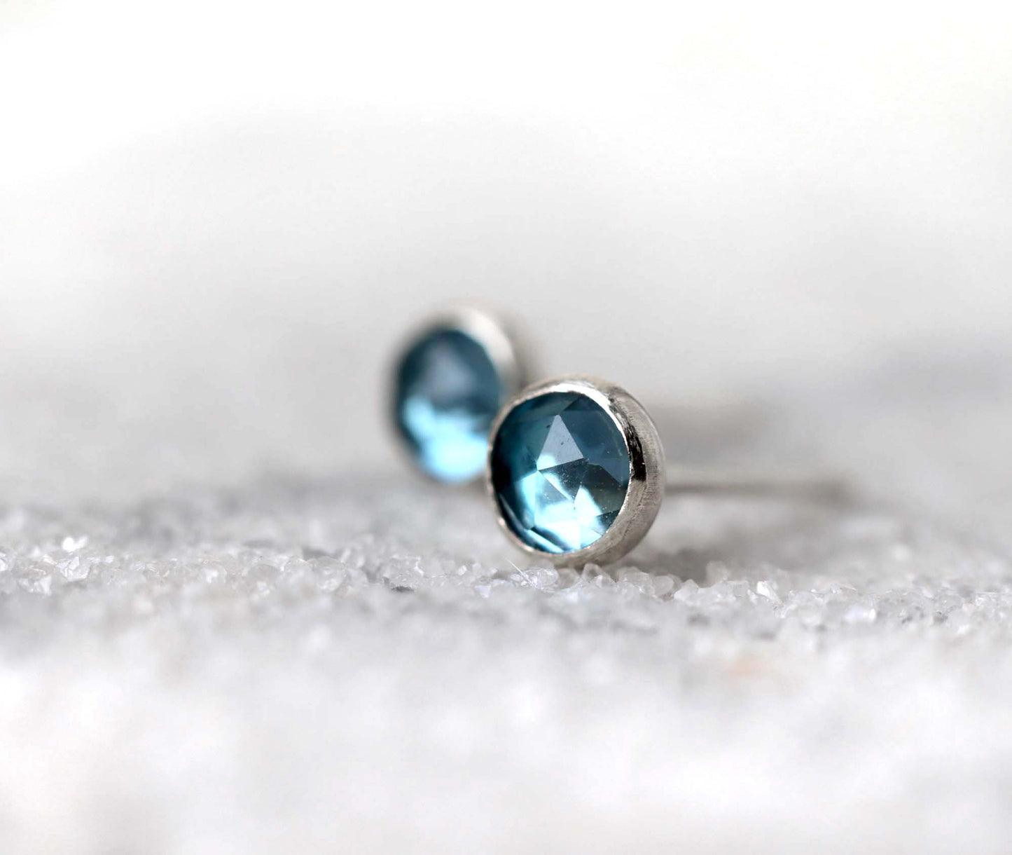 Rose Cut London Blue Topaz Stud Earrings