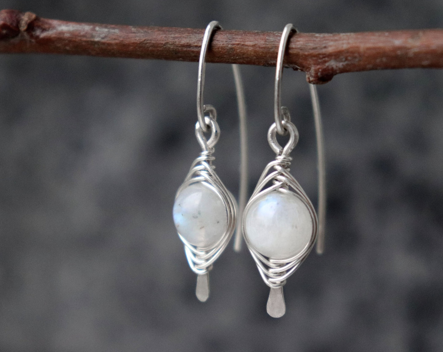 Wire Wrapped Moonstone Earrings