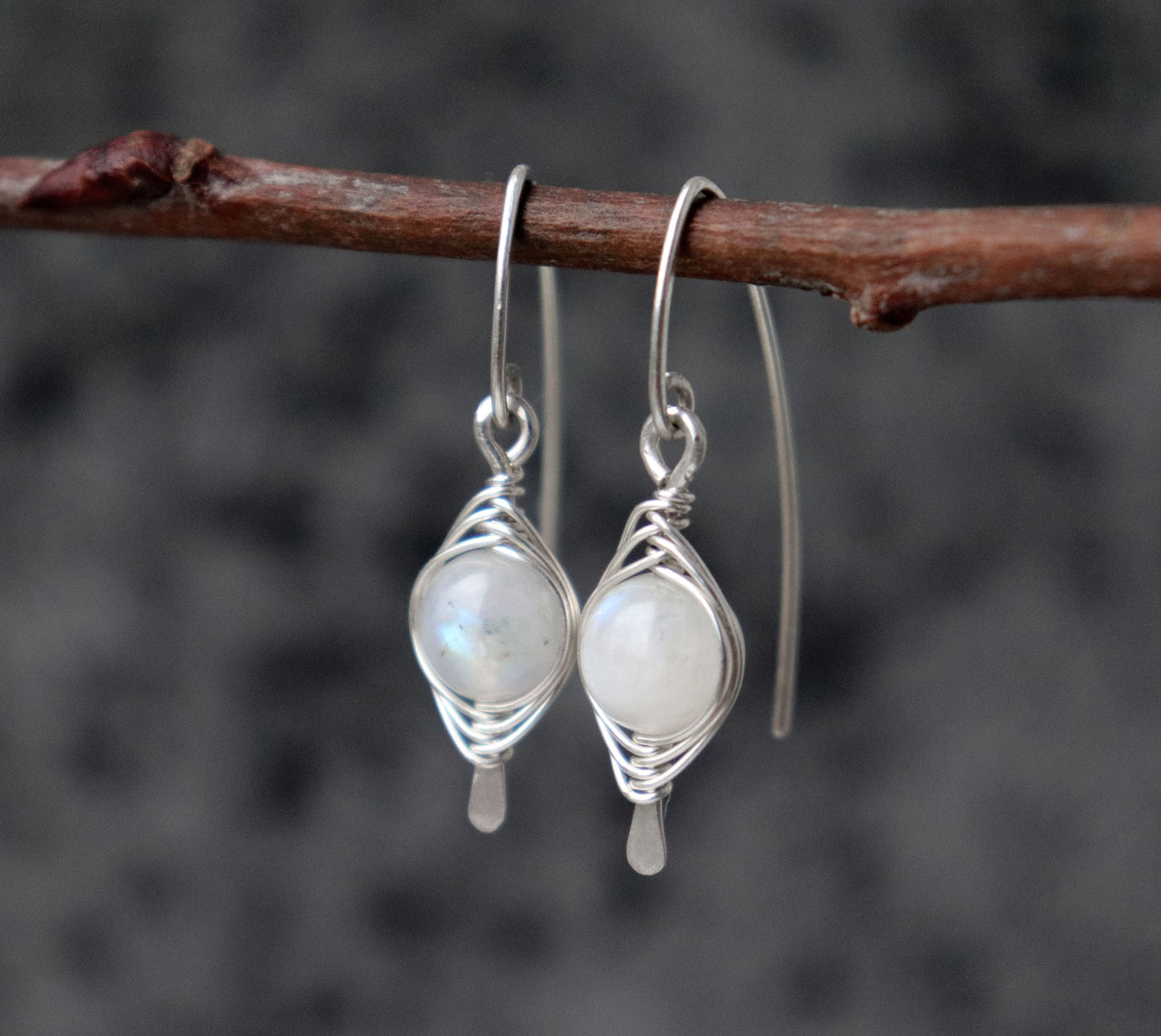 Wire Wrapped Moonstone Earrings