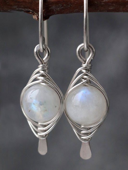Wire Wrapped Moonstone Earrings