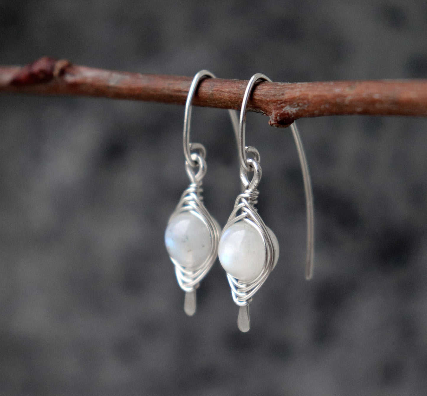 Wire Wrapped Moonstone Earrings