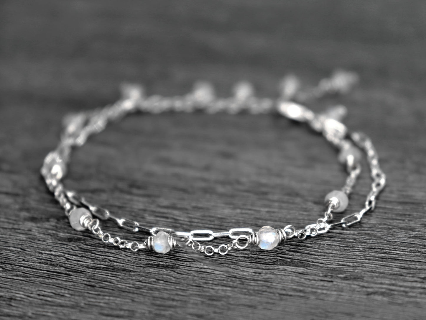 Rainbow Moonstone Double Chain Bracelet