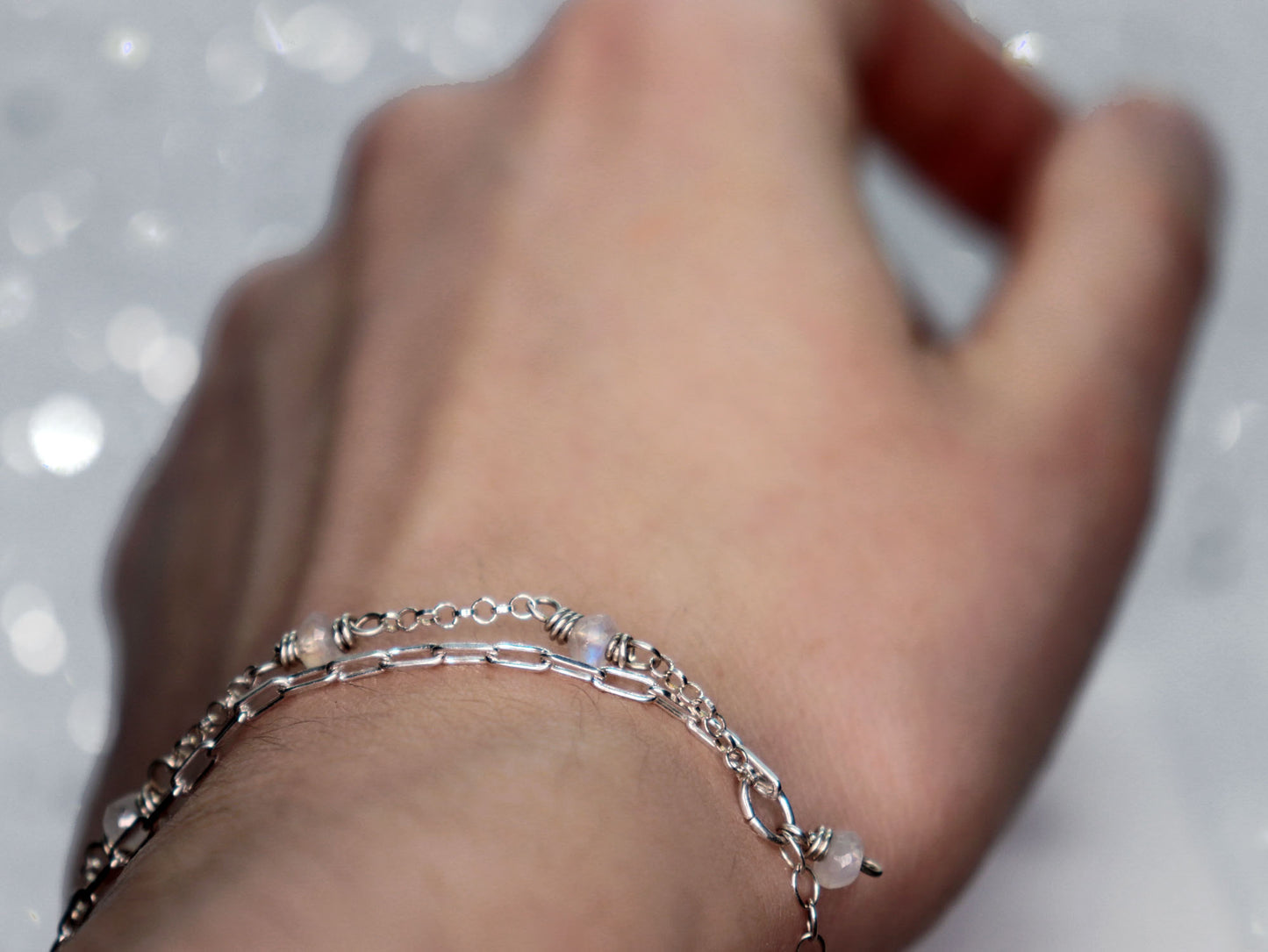 Rainbow Moonstone Double Chain Bracelet