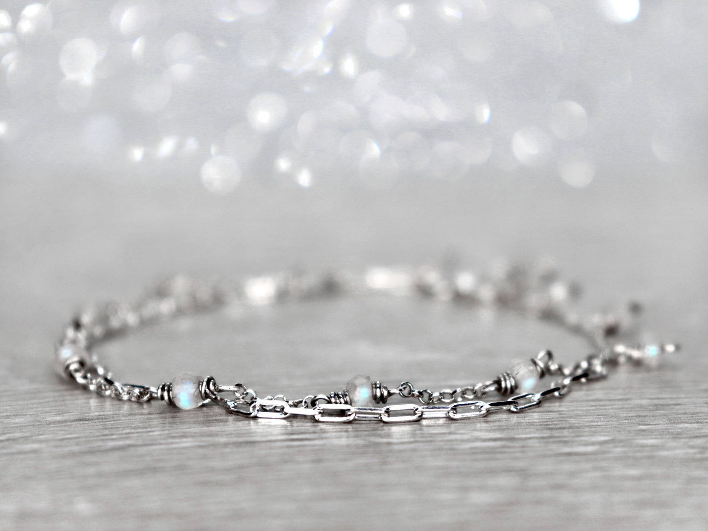 Rainbow Moonstone Double Chain Bracelet