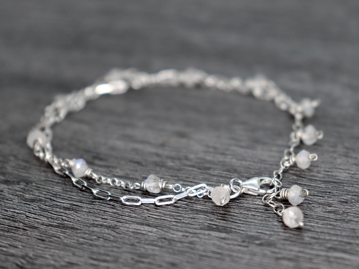 Rainbow Moonstone Double Chain Bracelet