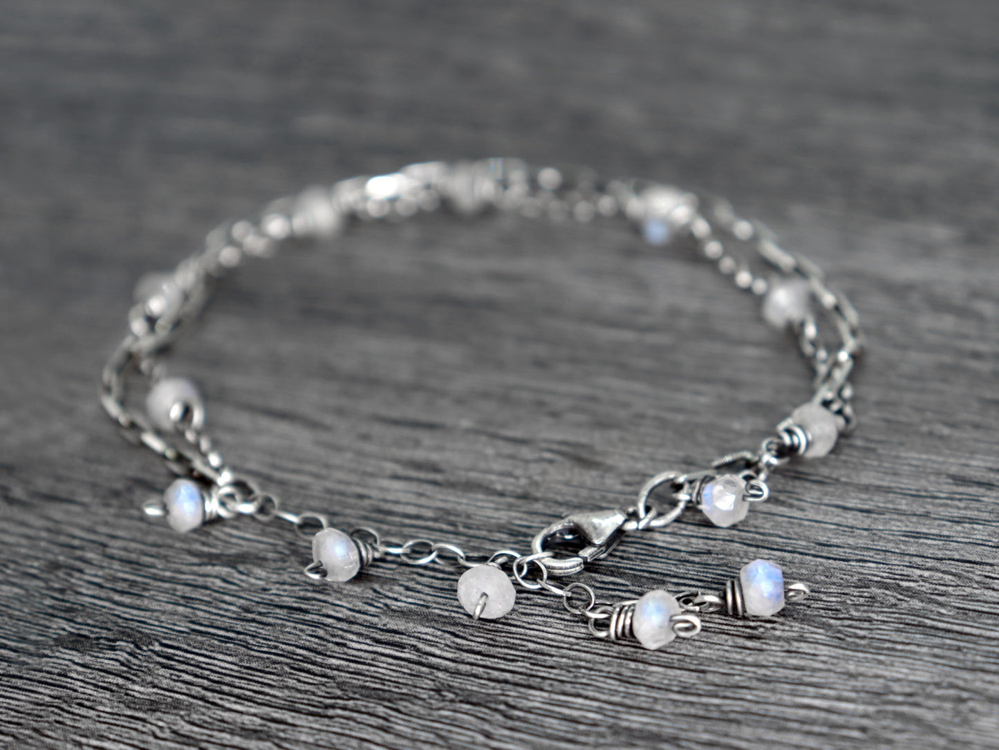 Rainbow Moonstone Double Chain Bracelet