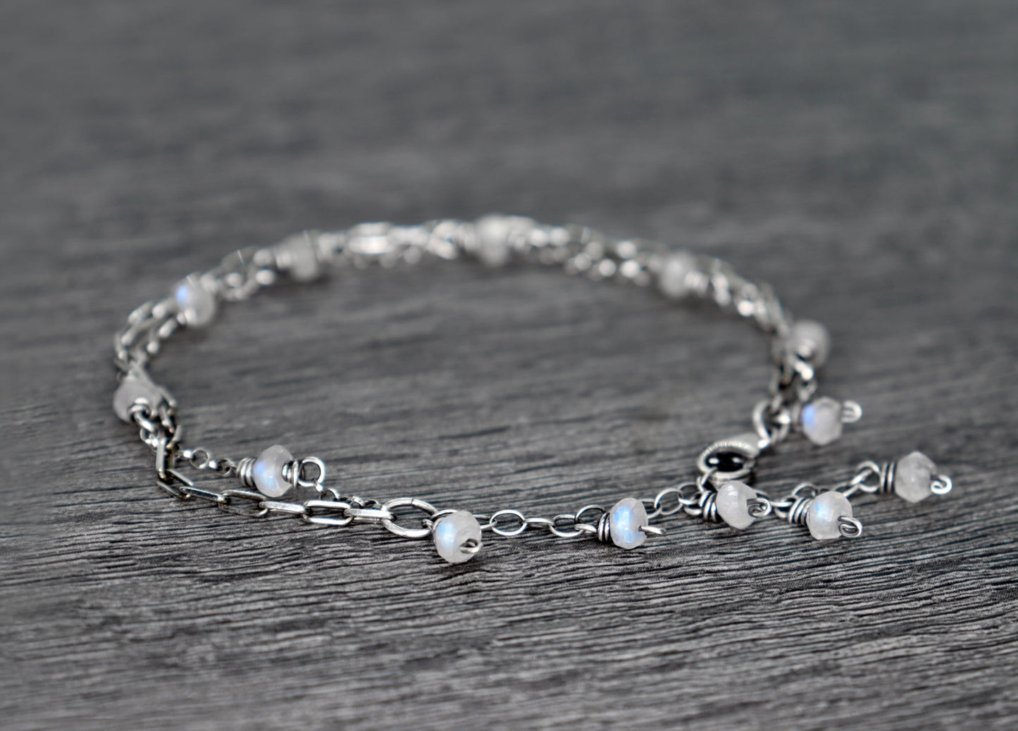 Rainbow Moonstone Double Chain Bracelet