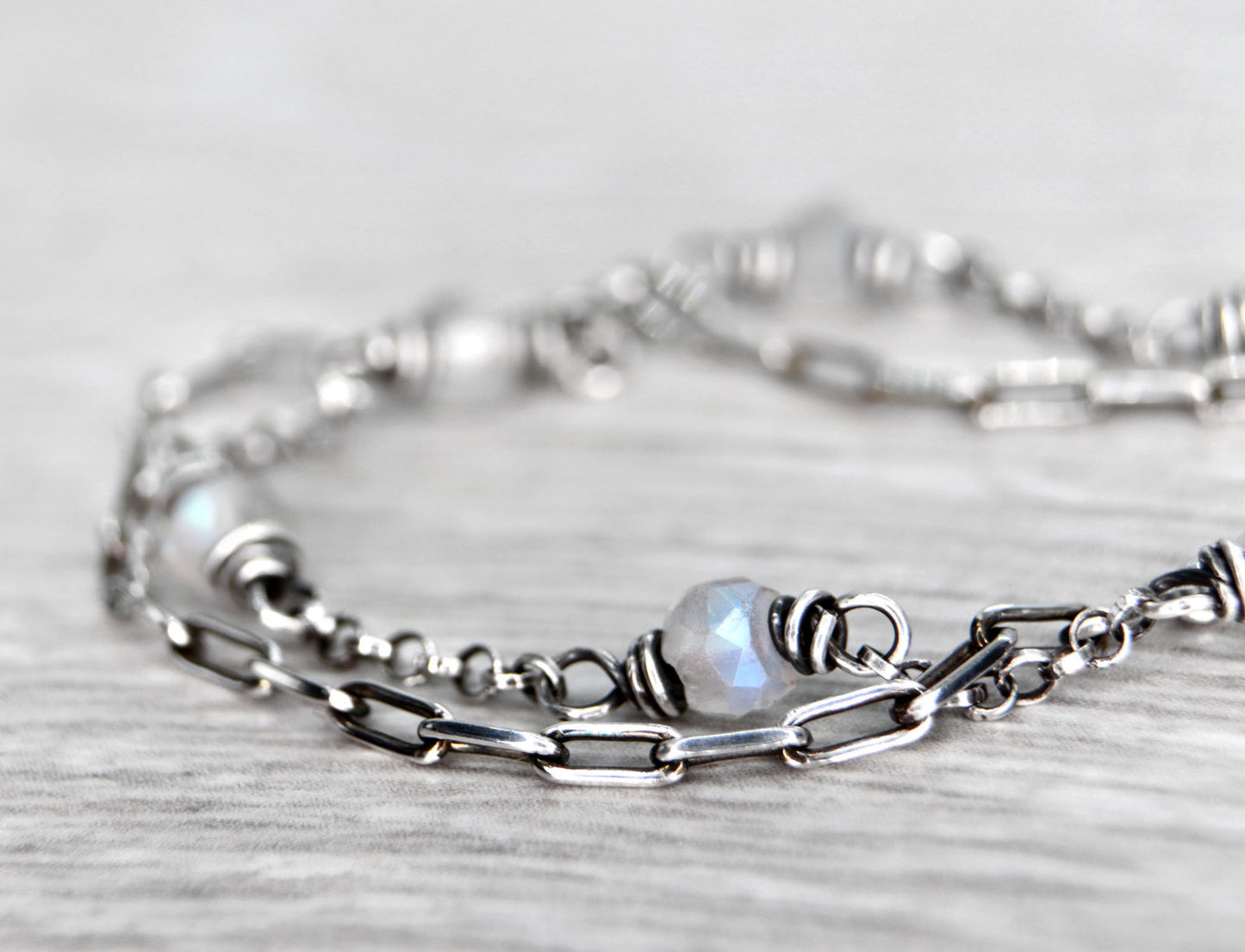 Rainbow Moonstone Double Chain Bracelet