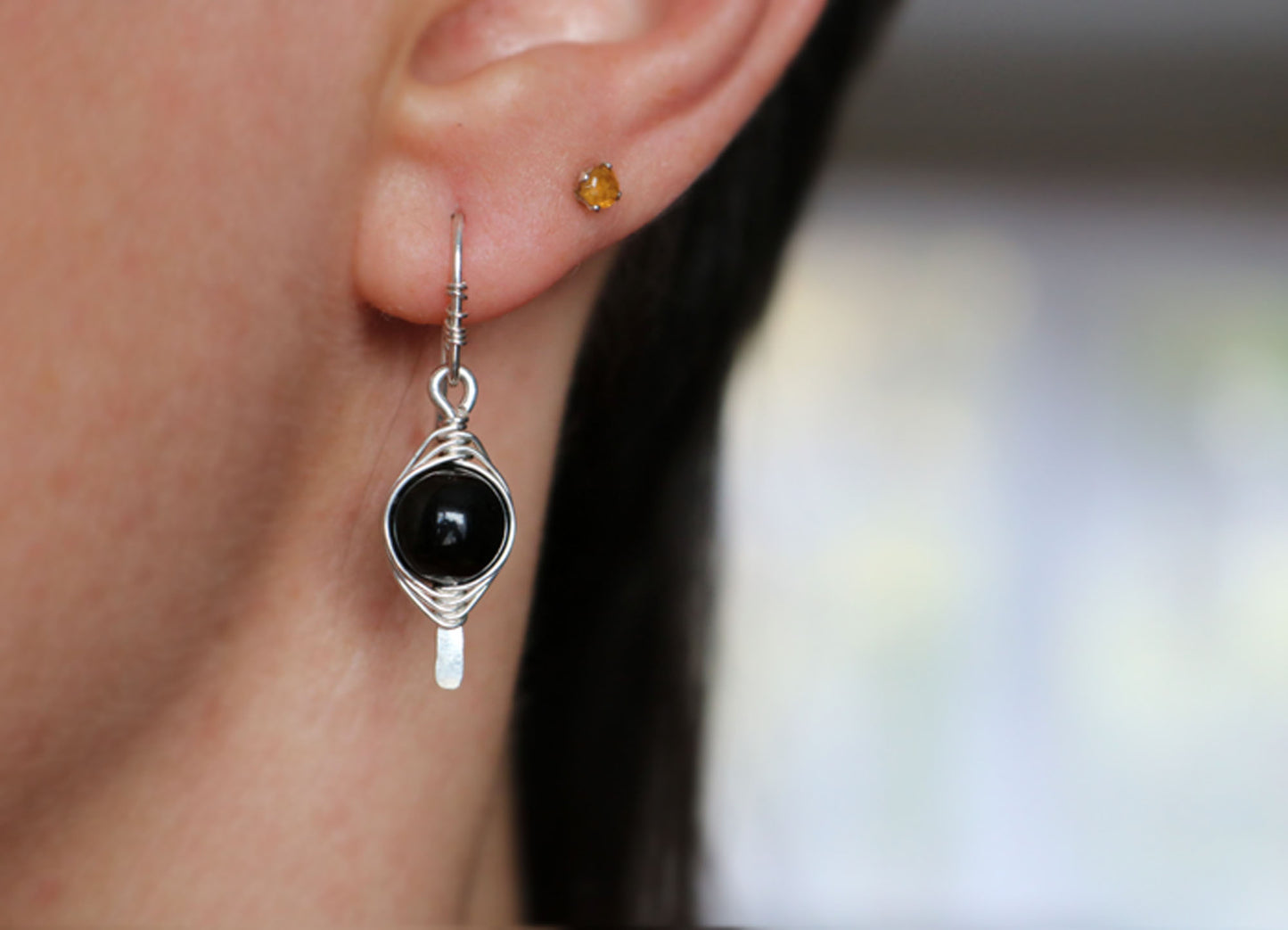 Golden Obsidian Herringbone Earrings