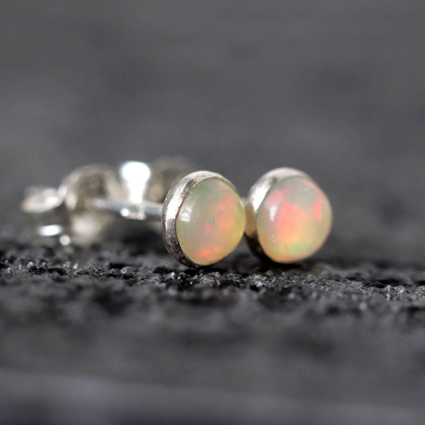 Ethiopian Opal Stud Earrings, Pair