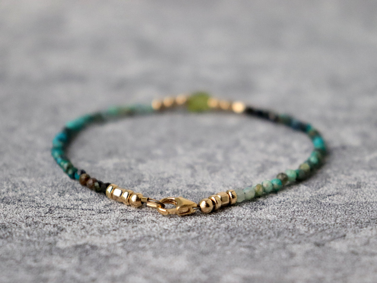 Raw Paridot and Chrysocolla Turquoise Skinny Bracelet