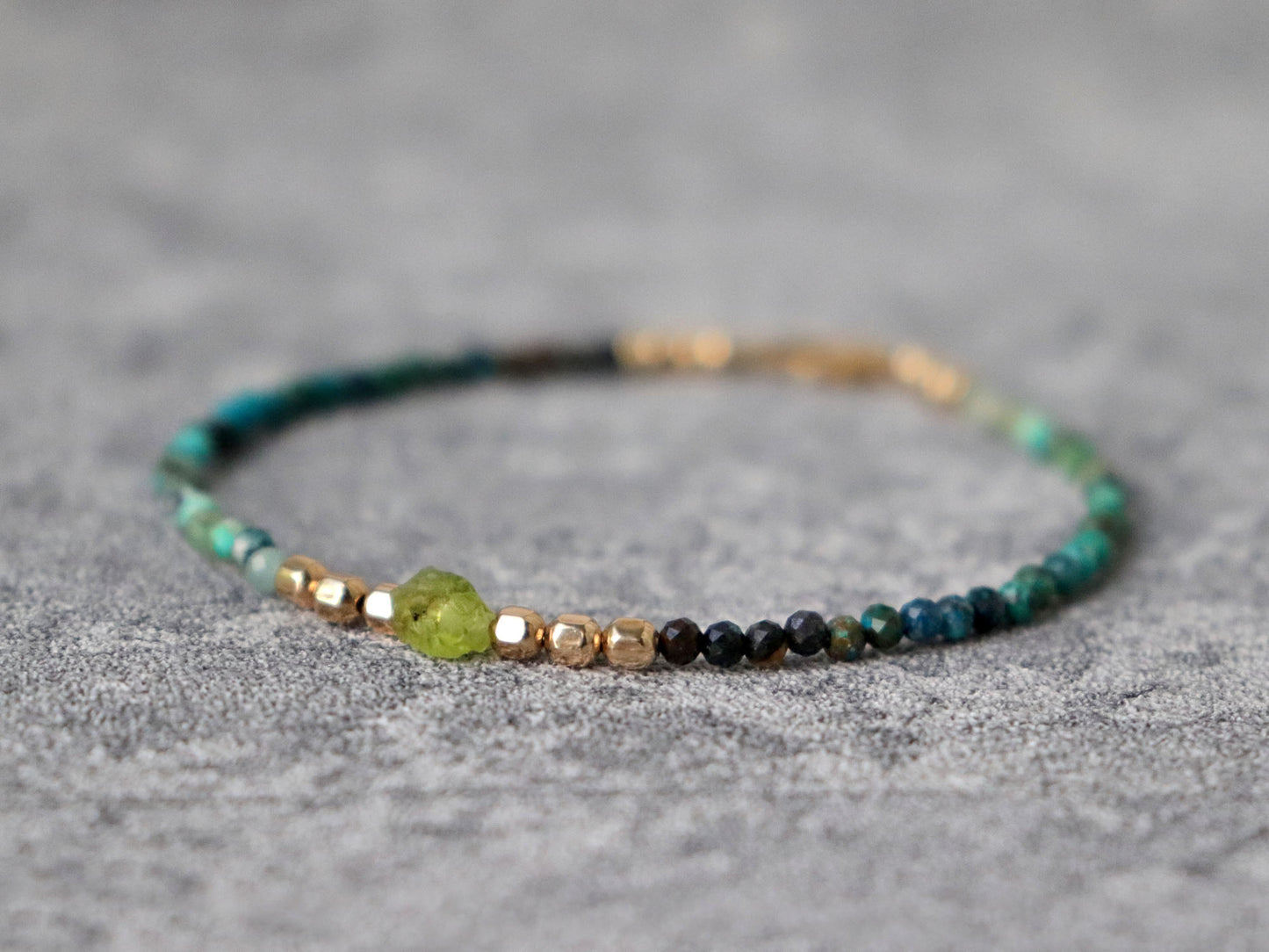 Raw Paridot and Chrysocolla Turquoise Skinny Bracelet