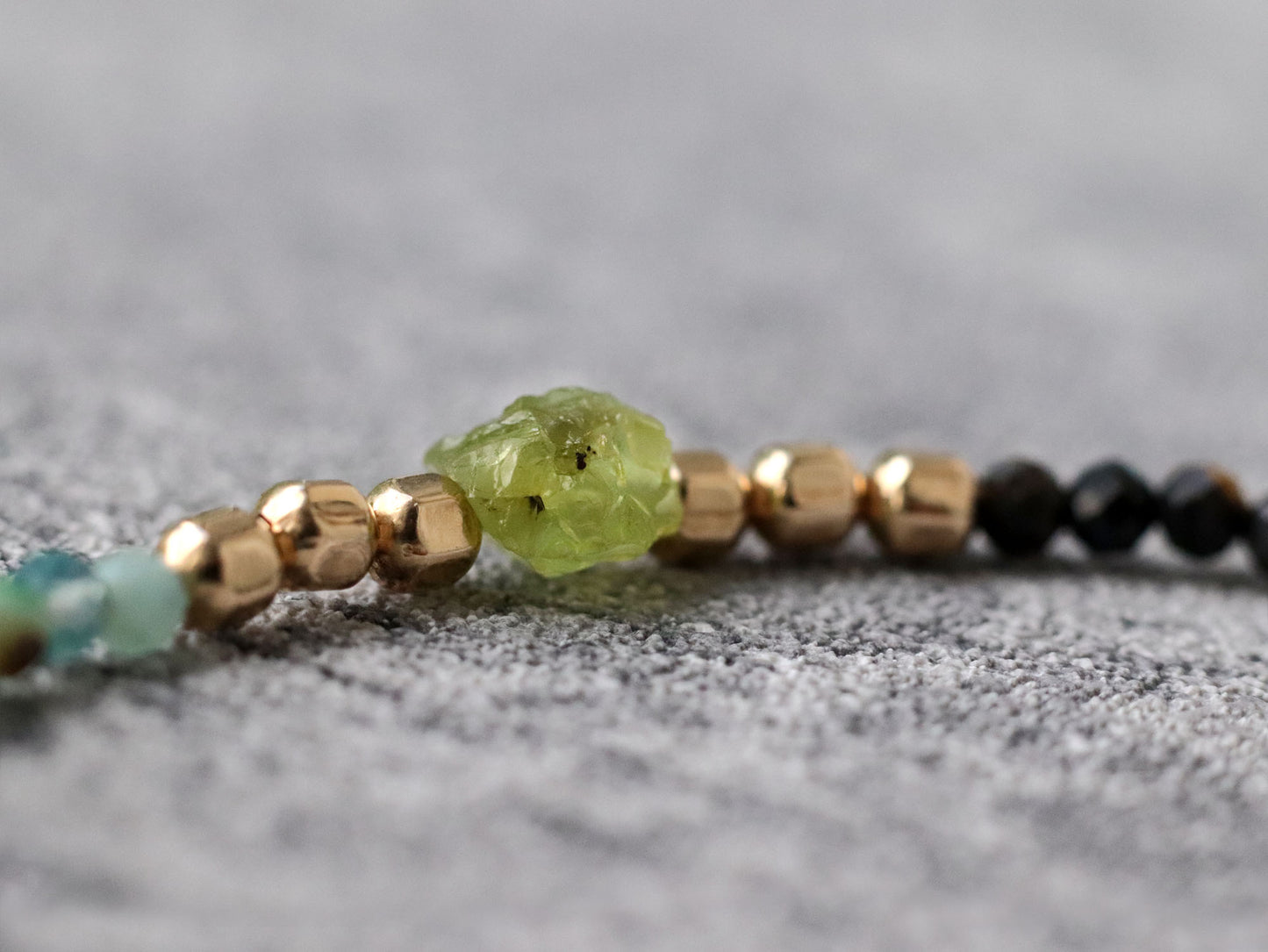 Raw Paridot and Chrysocolla Turquoise Skinny Bracelet