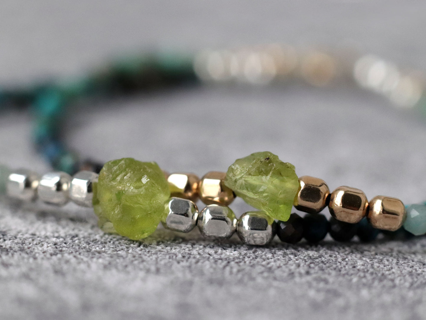 Raw Paridot and Chrysocolla Turquoise Skinny Bracelet