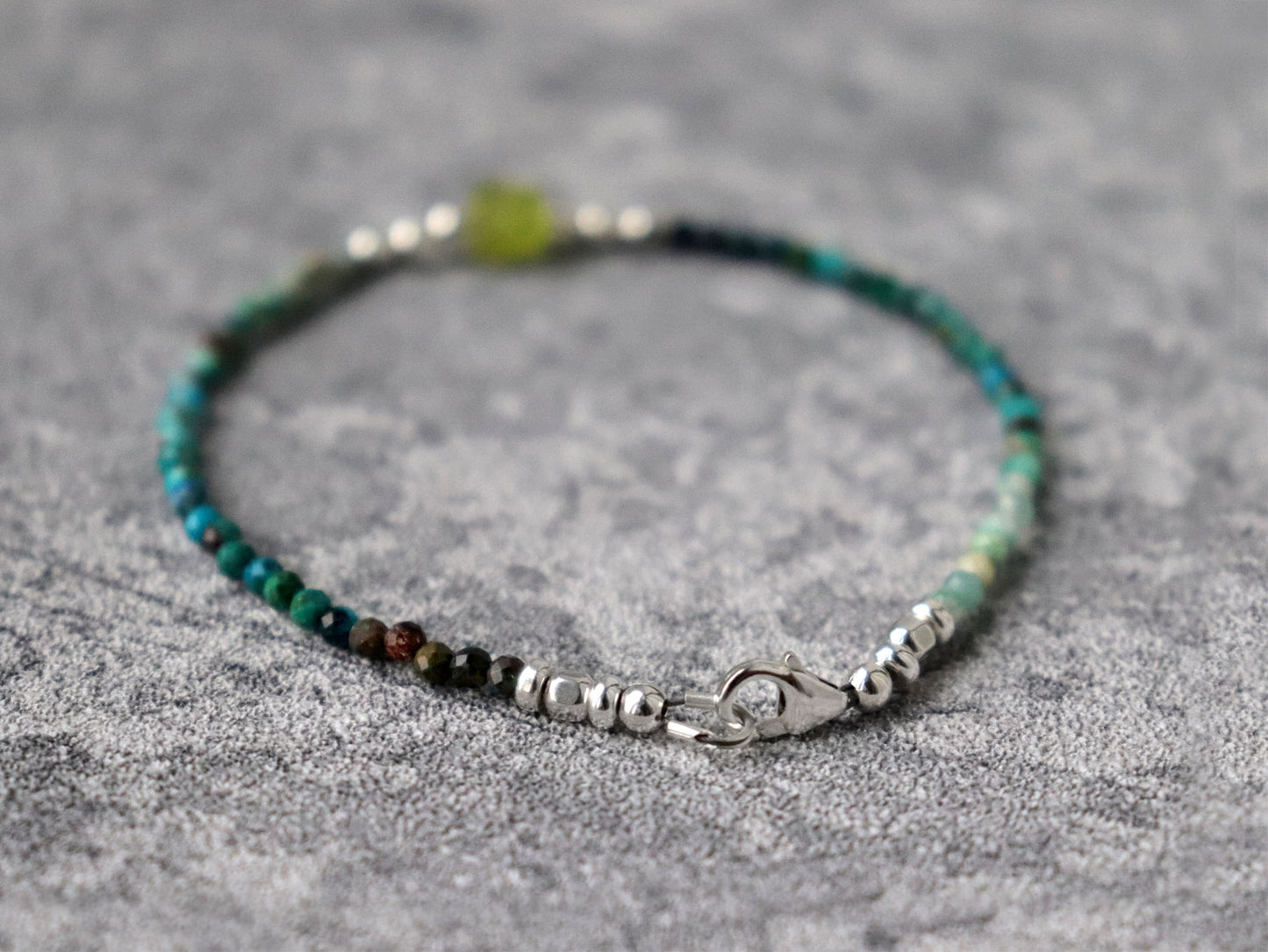 Raw Paridot and Chrysocolla Turquoise Skinny Bracelet