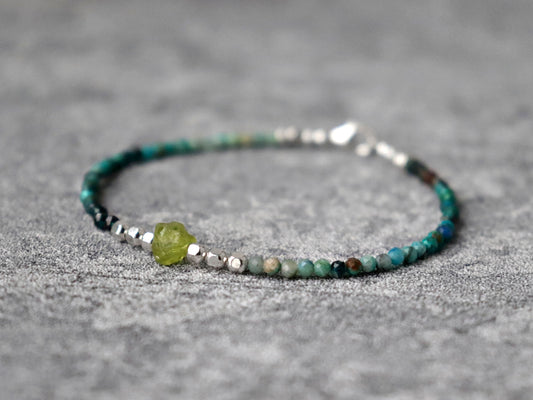 Raw Paridot and Chrysocolla Turquoise Skinny Bracelet