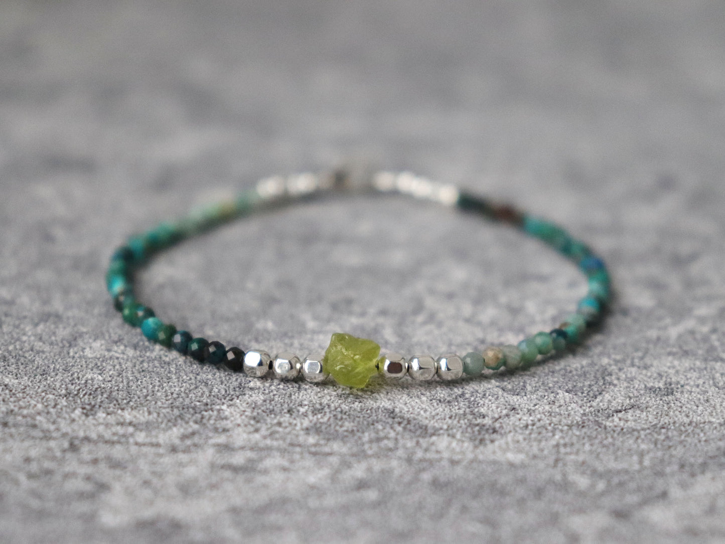 Raw Paridot and Chrysocolla Turquoise Skinny Bracelet