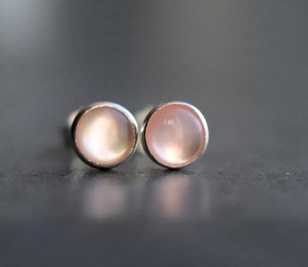 Mother Of Pearl Stud Earrings, Iridescent White, Black or Pink