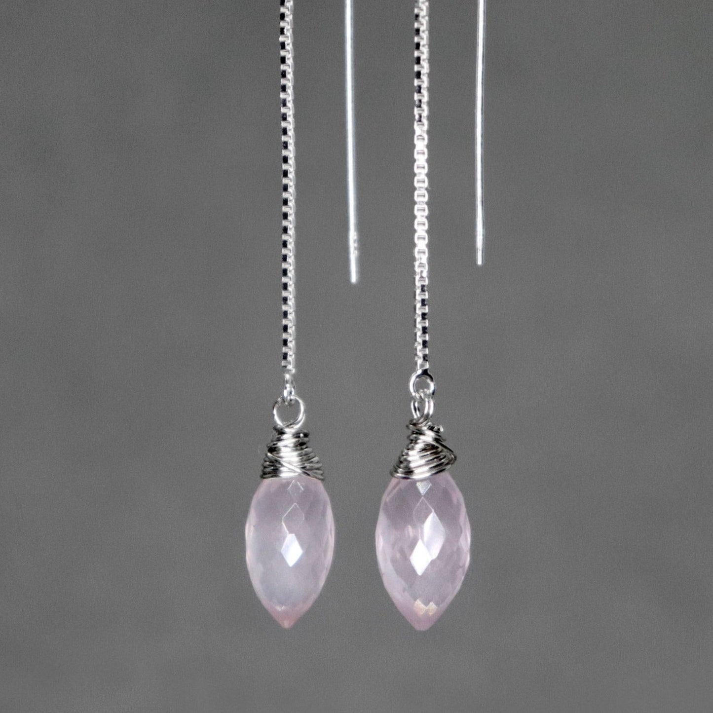 Rose Quartz Long Threader Earrings