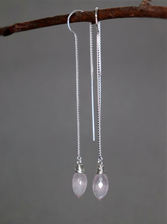 Rose Quartz Long Threader Earrings