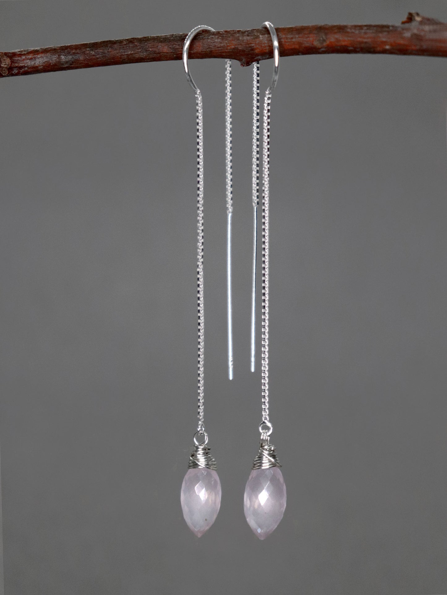 Rose Quartz Long Threader Earrings