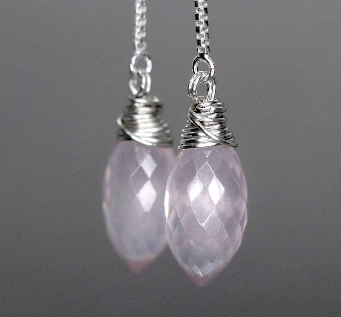 Rose Quartz Long Threader Earrings