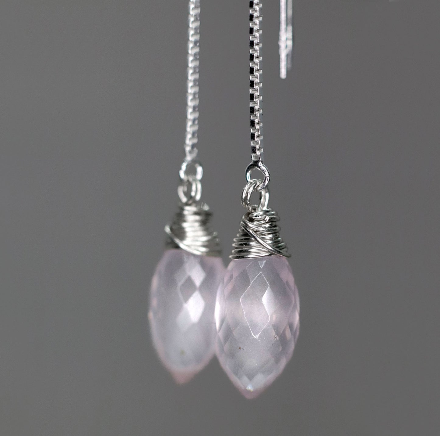 Rose Quartz Long Threader Earrings