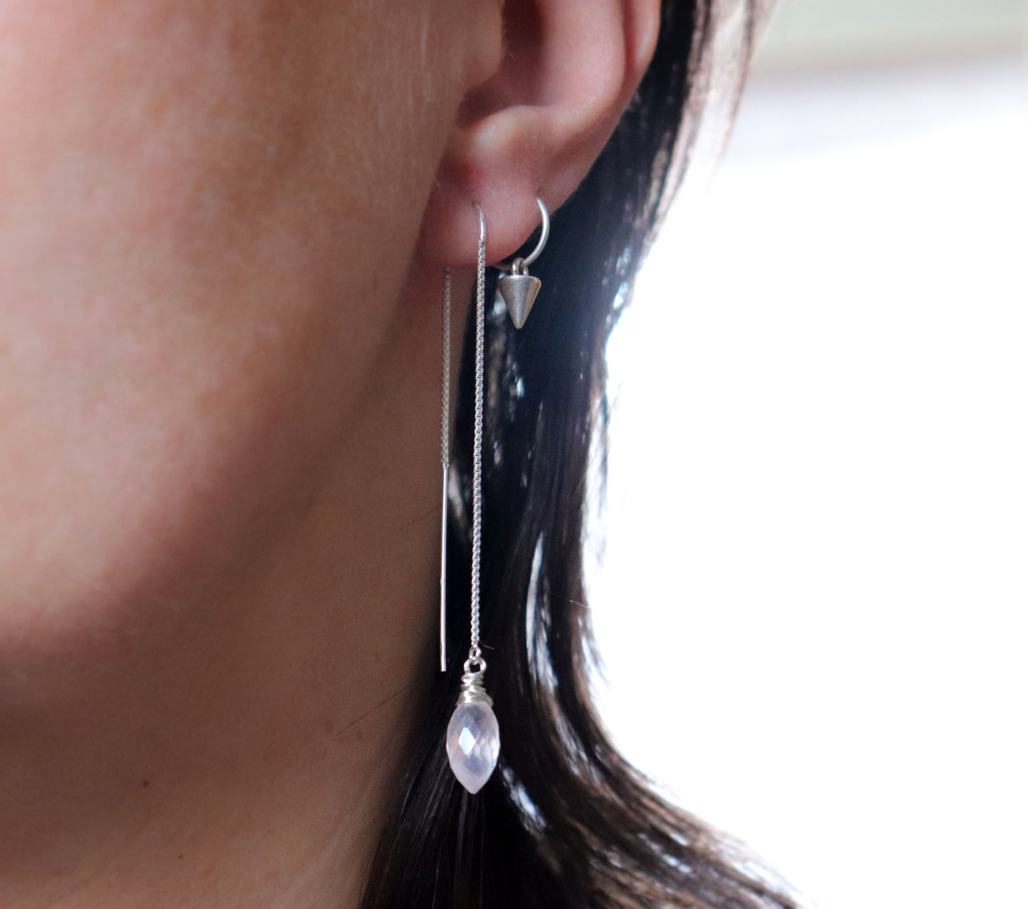 Rose Quartz Long Threader Earrings