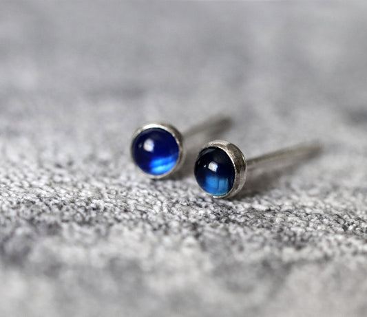 Tiny Blue Sapphire Stud Earrings, Single or Pair