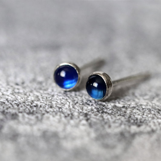 Tiny Blue Sapphire Stud Earrings, Single or Pair