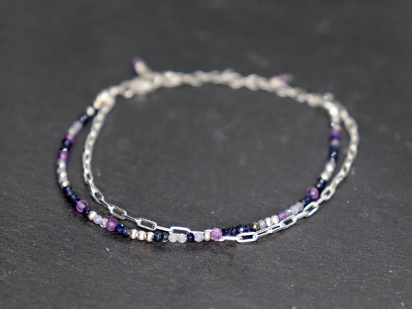 Sapphire, Tanzanite and Amethyst Two Strand Bracelet