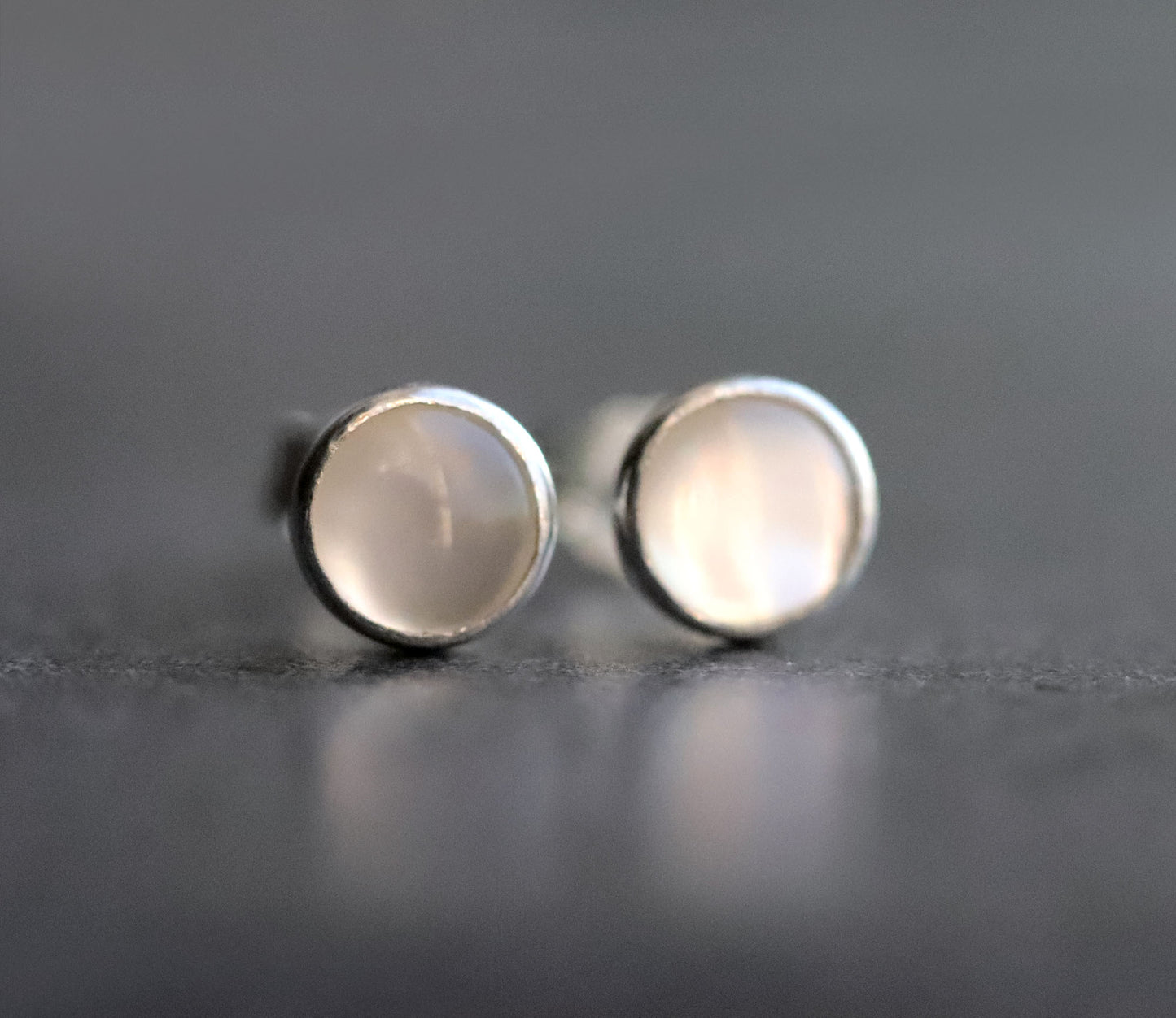 Mother Of Pearl Stud Earrings, Iridescent White, Black or Pink