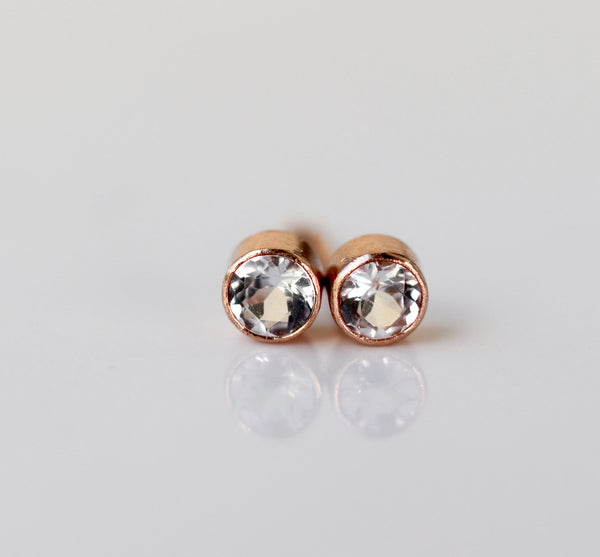 Tiny White Topaz Rose Gold Stud Earrings