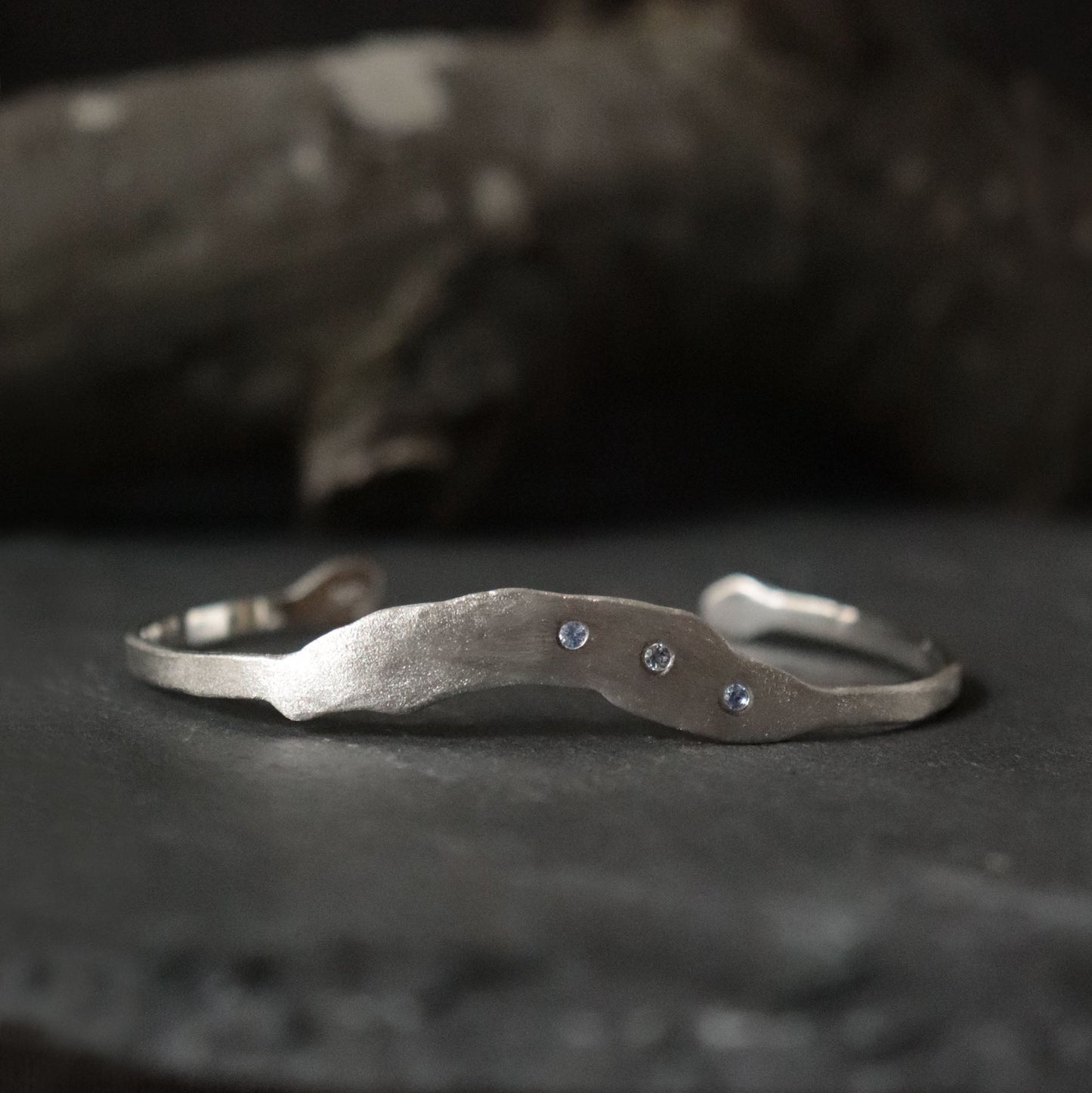 Molten Silver Cuff with Blue Sapphires