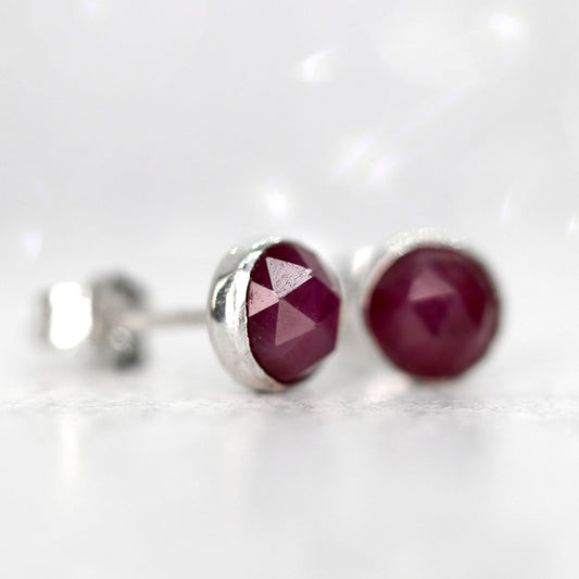 Rose Cut Natural Ruby Stud Earrings