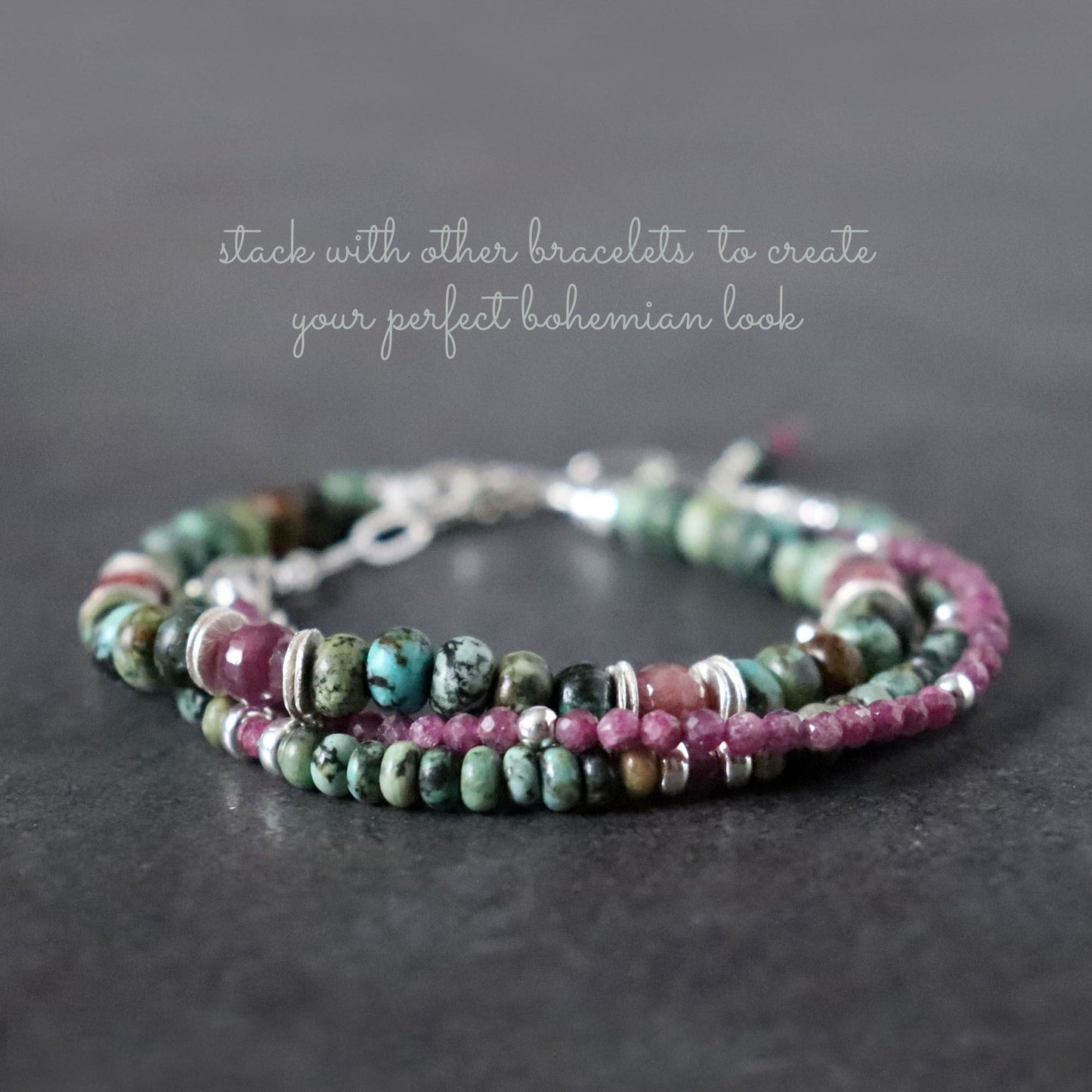 Ruby and African Turquoise Multistrand Bracelet