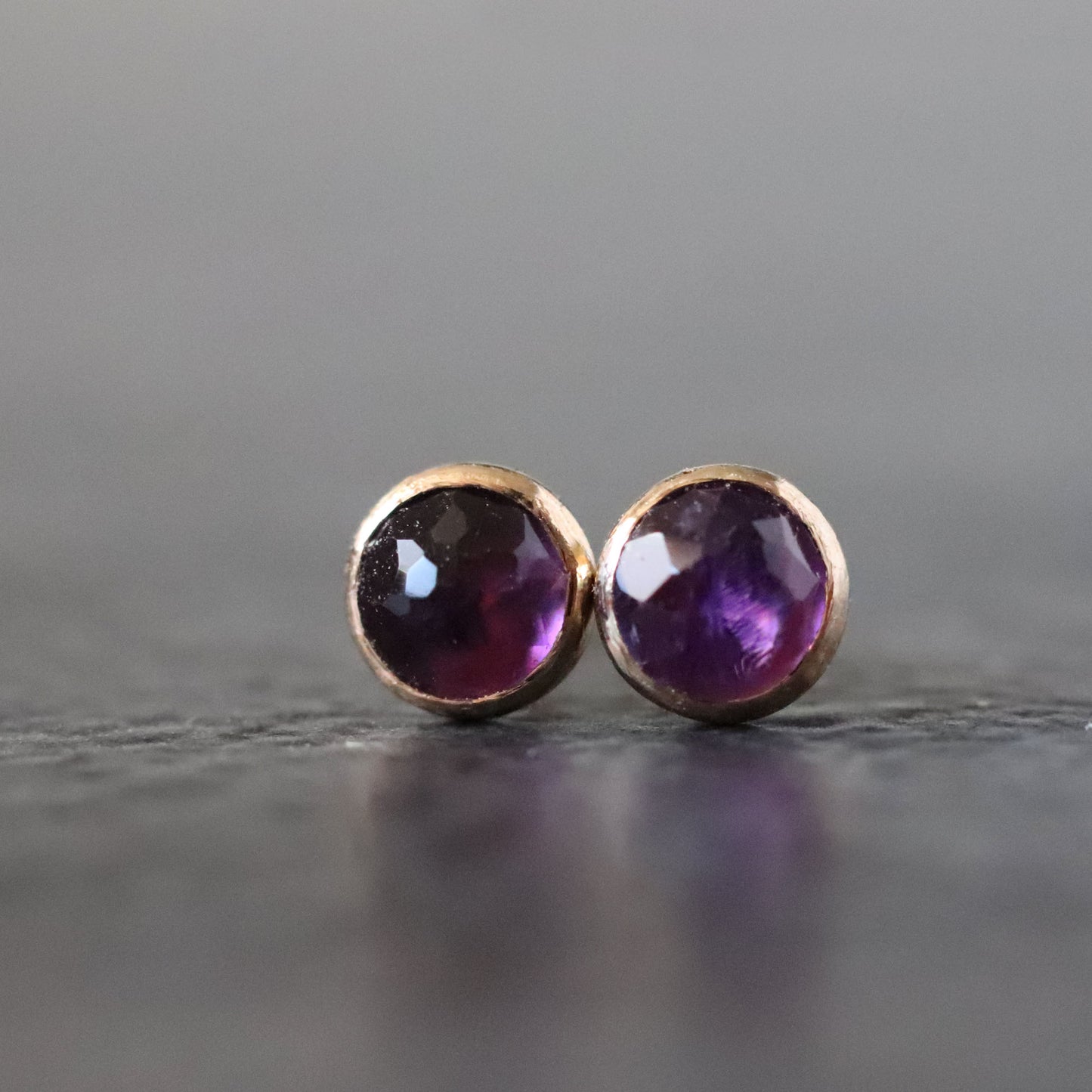 Rose Cut African Amethyst Stud Earrings