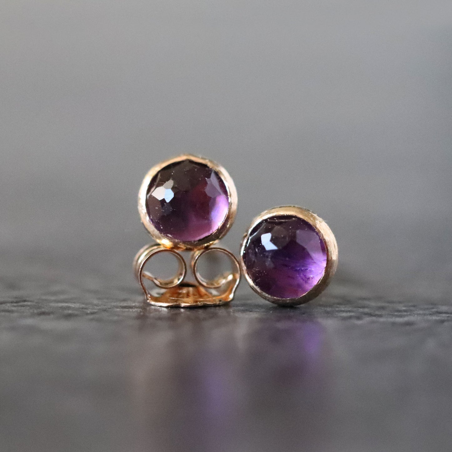 Rose Cut African Amethyst Stud Earrings