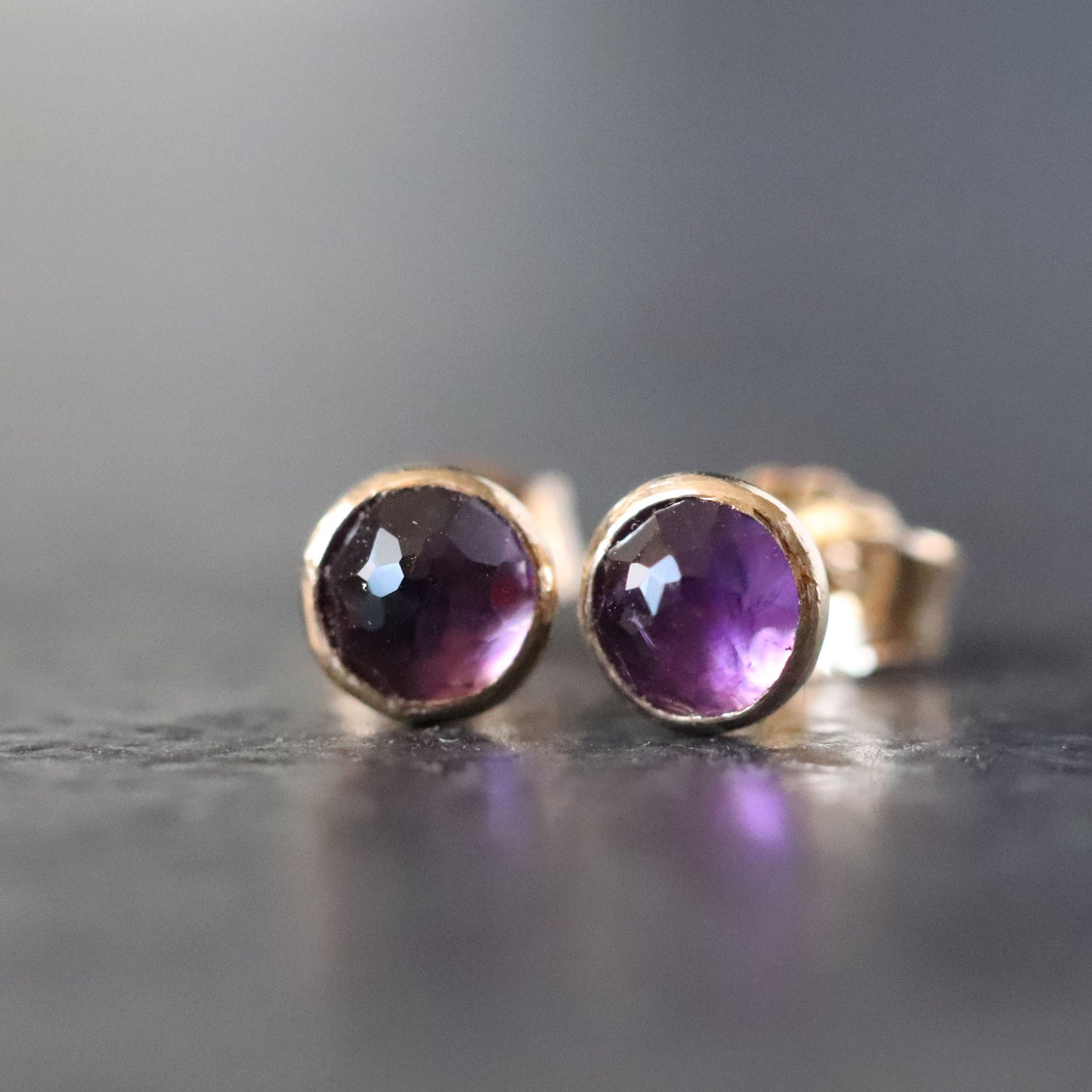 Rose Cut African Amethyst Stud Earrings