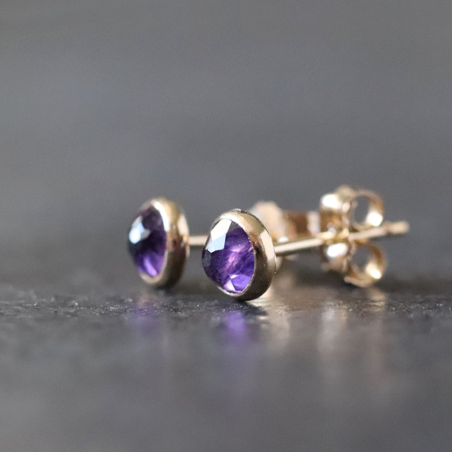 Rose Cut African Amethyst Stud Earrings