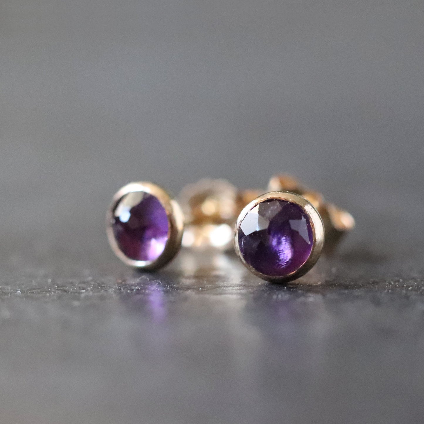 Rose Cut African Amethyst Stud Earrings