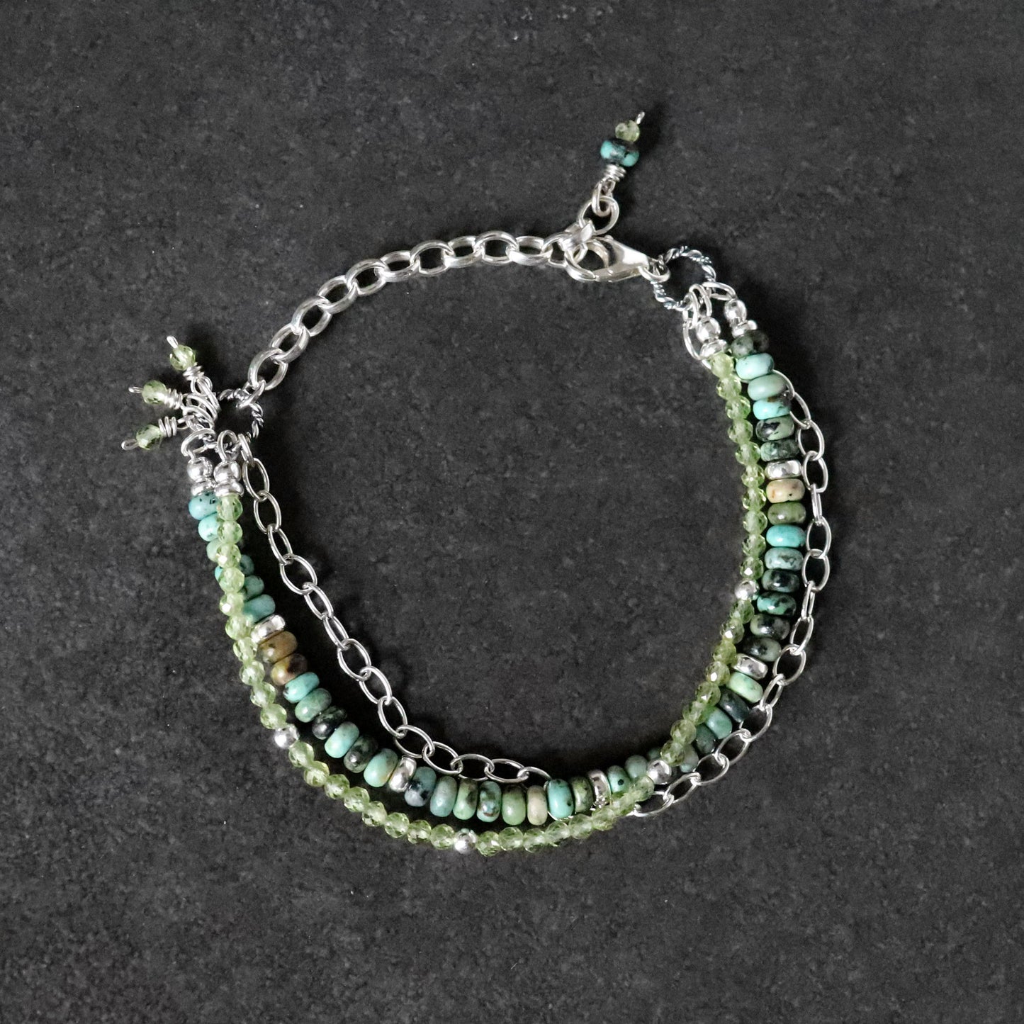 Peridot and African Turquoise Multistrand Bracelet