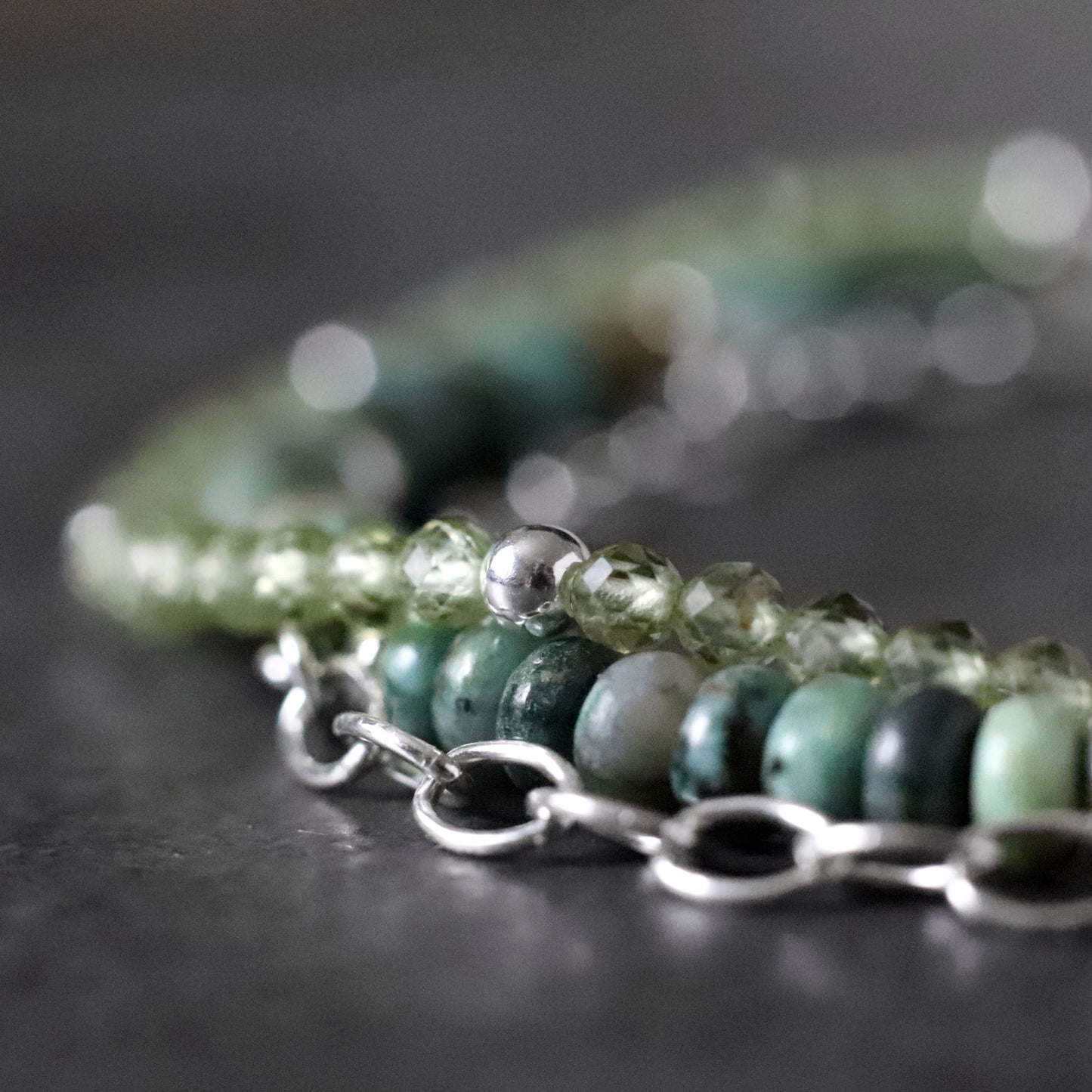 Peridot and African Turquoise Multistrand Bracelet