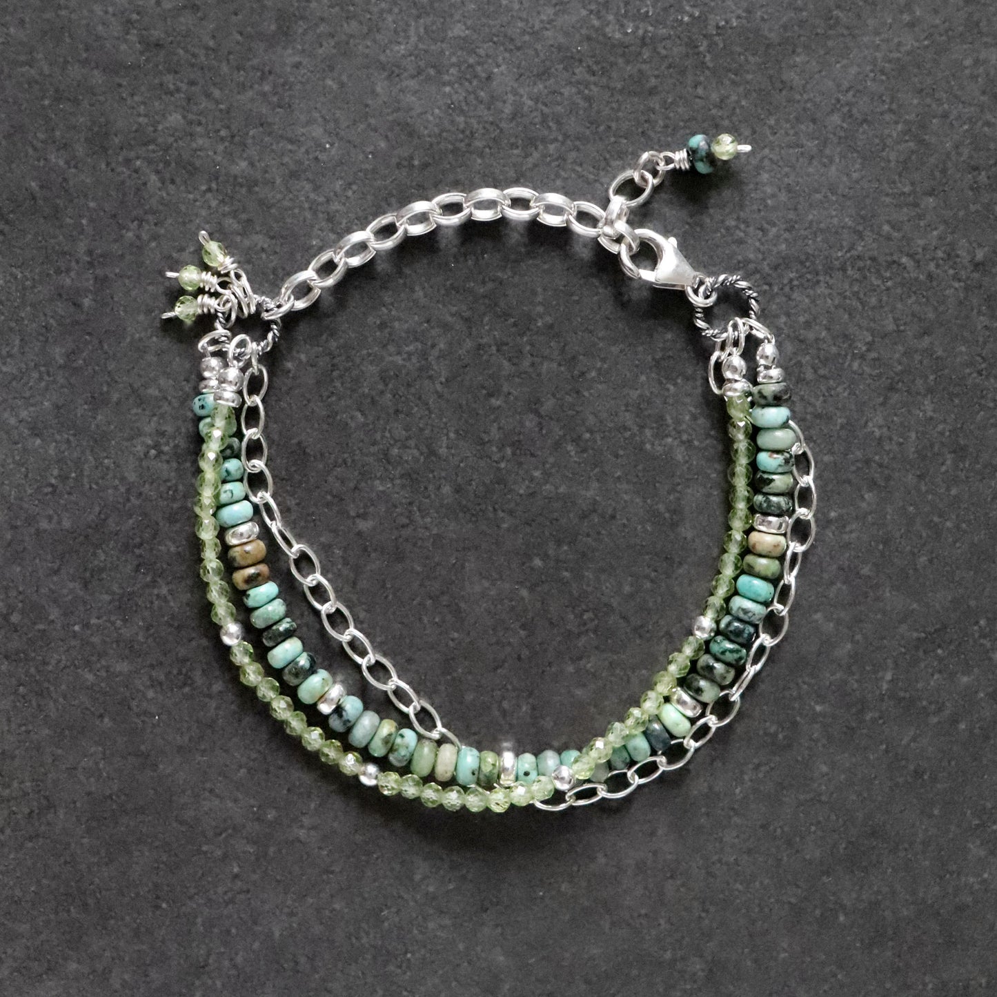 Peridot and African Turquoise Multistrand Bracelet