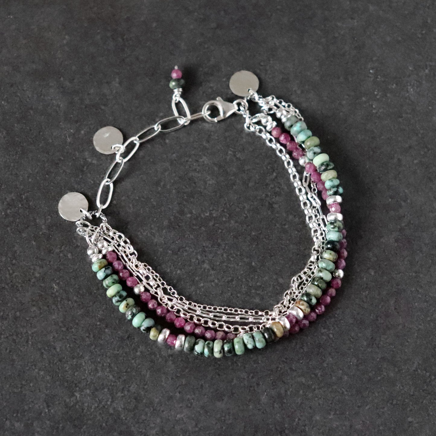 Ruby and African Turquoise Multistrand Bracelet